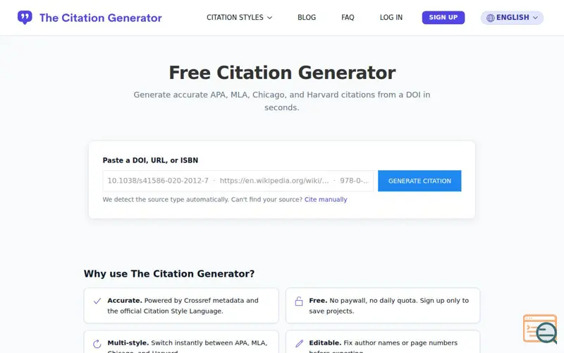 Screenshot of The Citation Generator