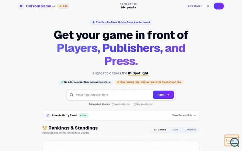 Screenshot of BidYourGame
