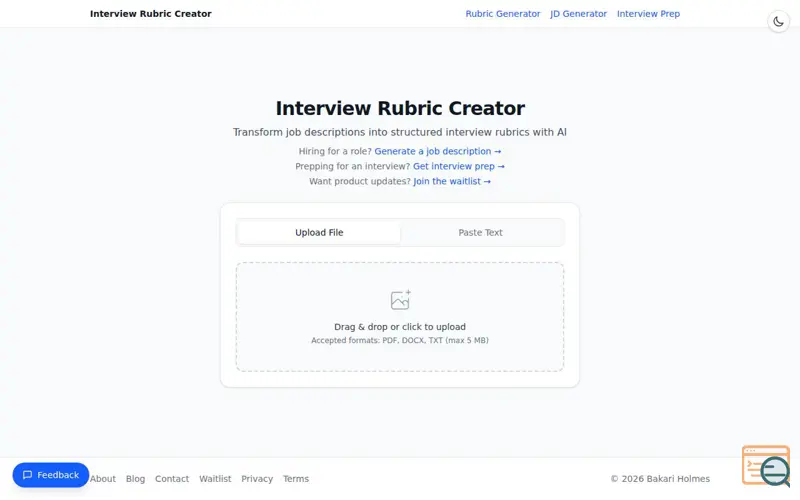 Screenshot of Interview Rubric 