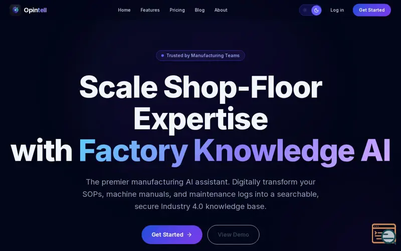 Screenshot of Opintell — Factory Knowledge AI | Manufacturing AI Assistant for SOPs & Manuals