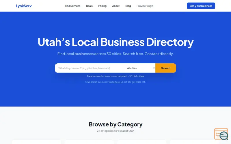 Screenshot of LynkServ — Utah's Local Directory