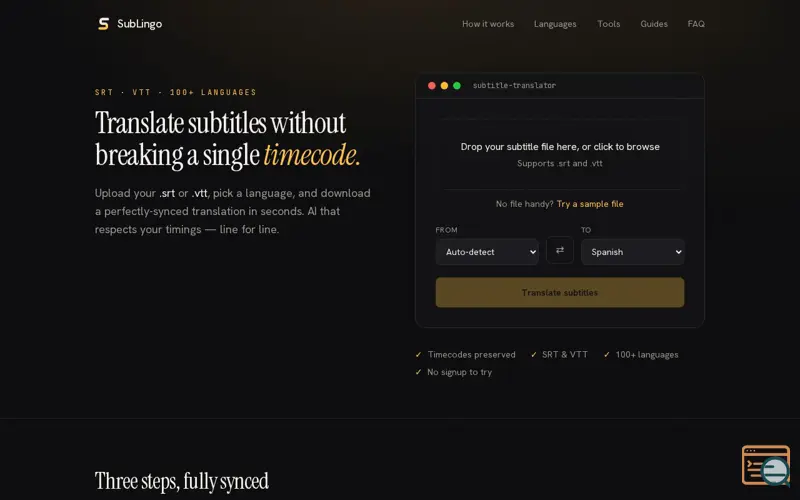 Screenshot of SubLingo — Online Subtitle Translator