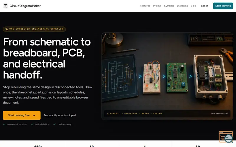 Screenshot of CircuitDiagramMaker, a launch using Inertia.js