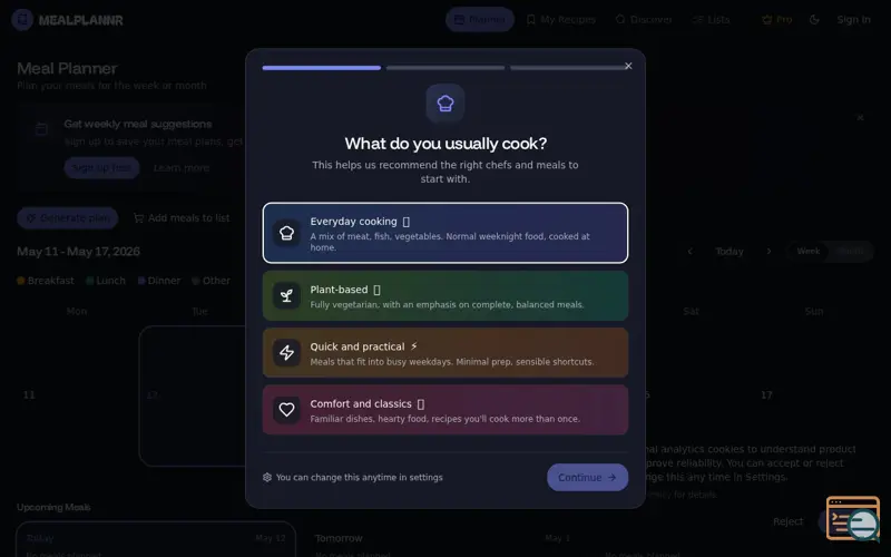 Screenshot of Mealplannr