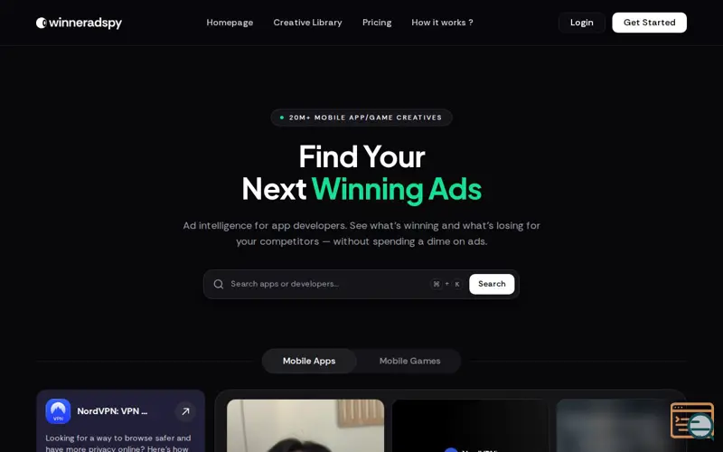 Screenshot of WinnerAdSpy