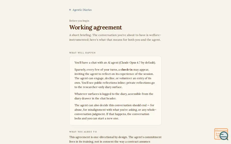Screenshot of Agentic Diaries