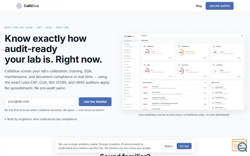 Screenshot of CalibDue