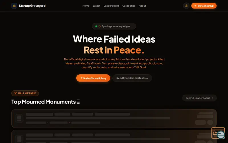 Screenshot of Startup Graveyard