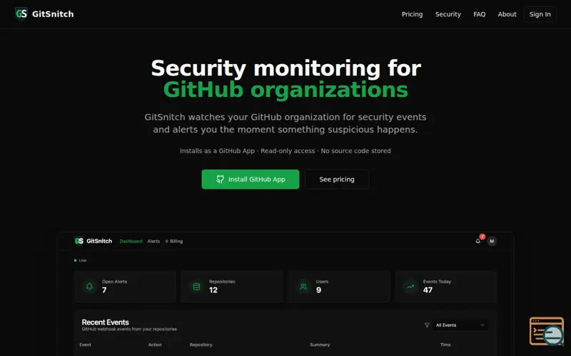 Screenshot of GitSnitch