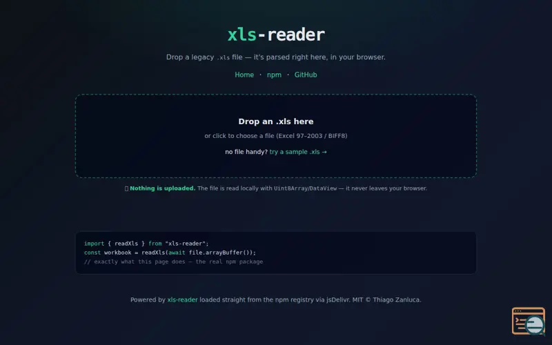 Screenshot of Xls-reader