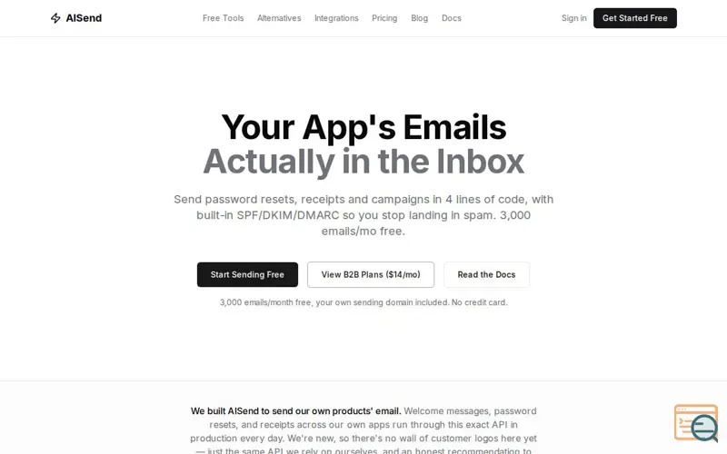 Screenshot of AISend, a launch using AISend