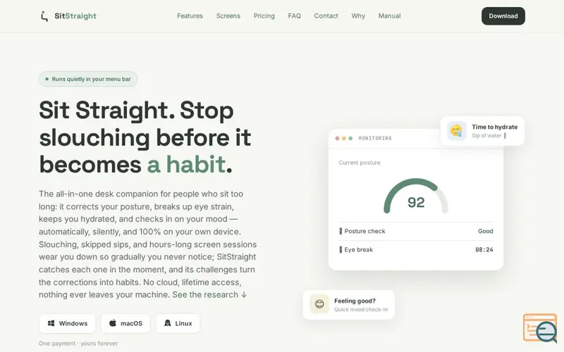 Screenshot of SitStraight Software