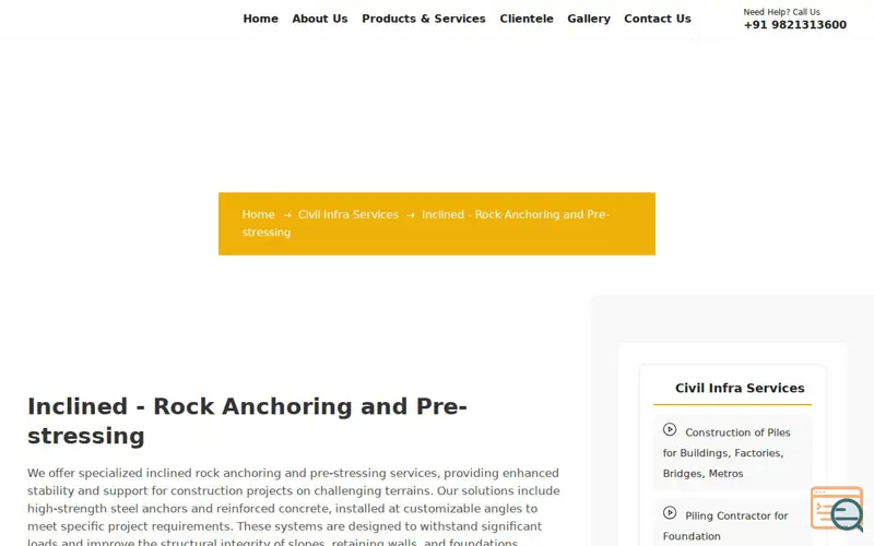 Screenshot of Rock Anchoring & Pre‑stressing Services