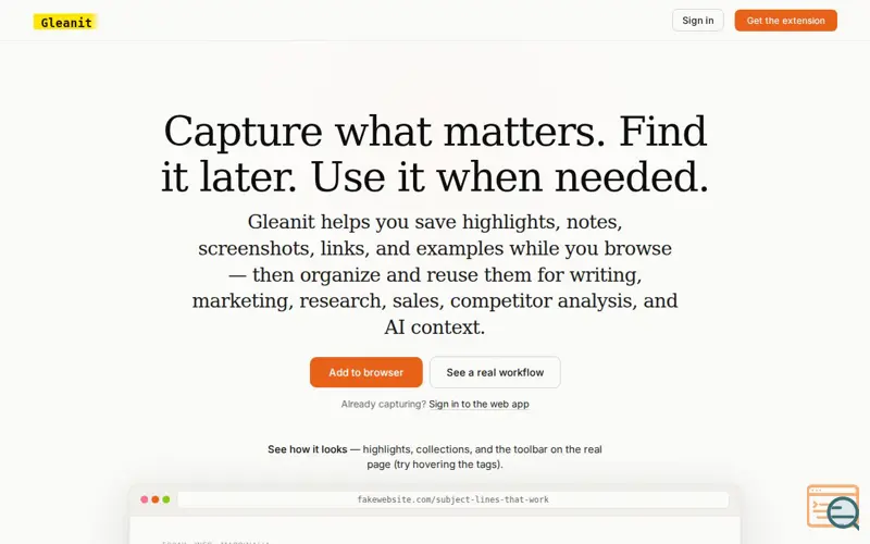 Screenshot of Gleanit