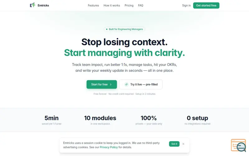 Screenshot of Emtricks — Engineering Manager Toolkit