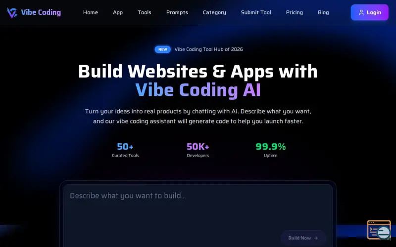 Screenshot of Vibe Coding Tools Navigator | Find Development Resources
