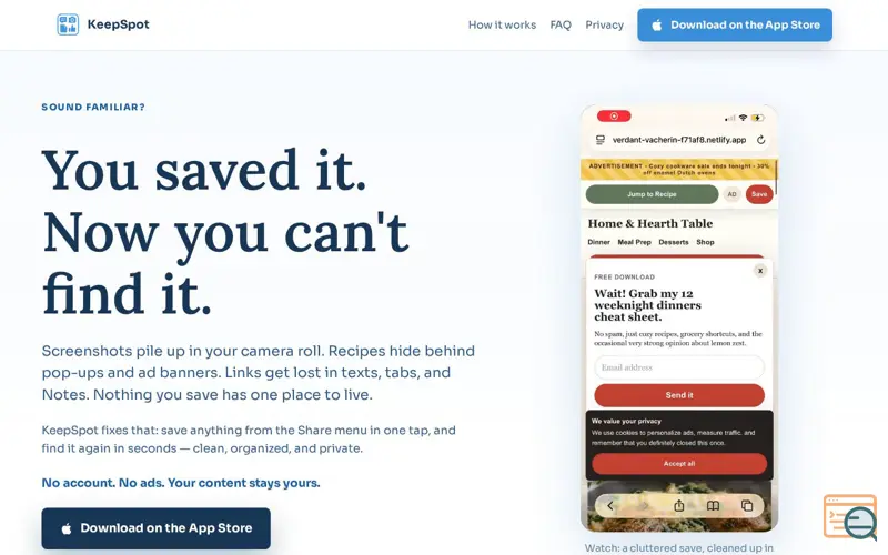 Screenshot of KeepSpot