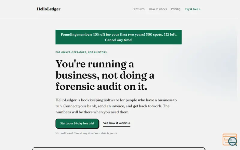 Screenshot of Bookkeeping with BYO AI — HelloLedger