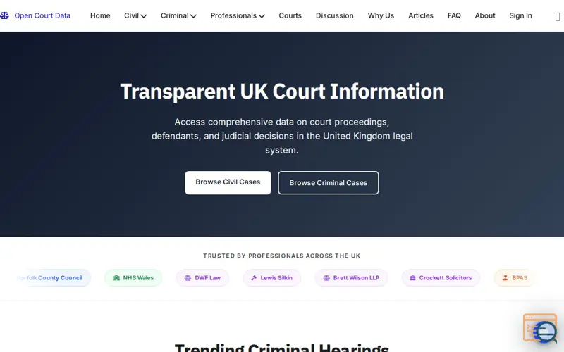 Screenshot of OpenCourtData