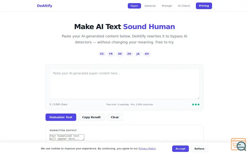 Screenshot of DeAItify