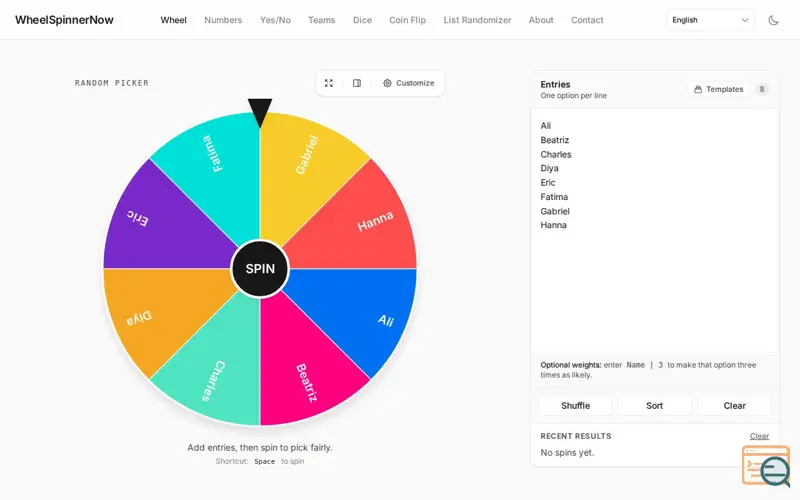 Screenshot of WheelSpinnerNow