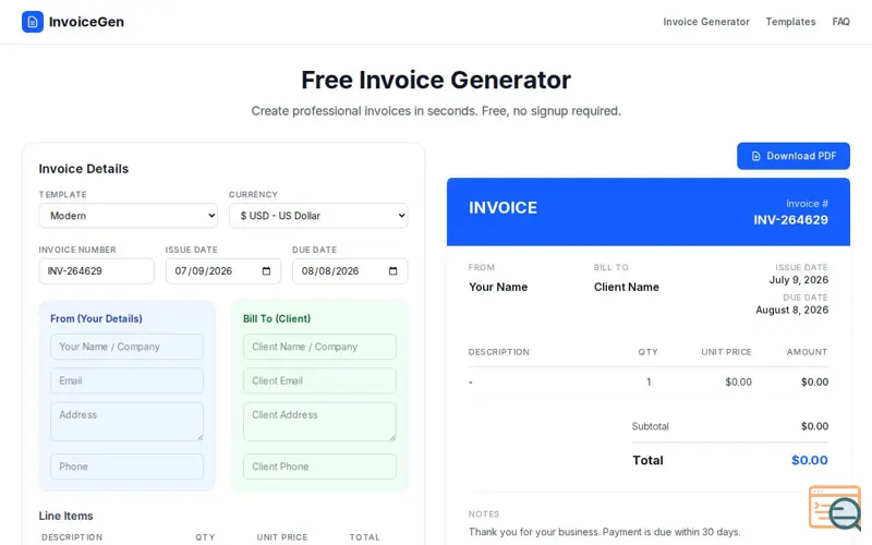 Screenshot of Free Invoice Generator