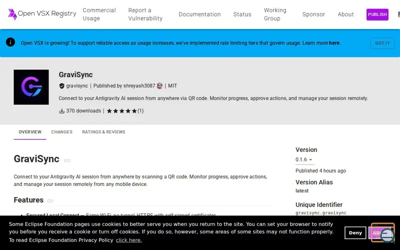 Screenshot of GraviSync