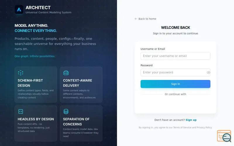Screenshot of Architect Content Modelling System