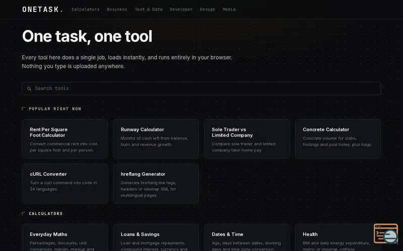 Screenshot of OneTask, a launch using Regravity