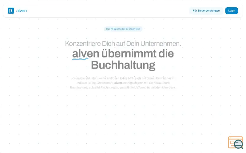 Screenshot of alven – der KI-Buchhalter für Österreich