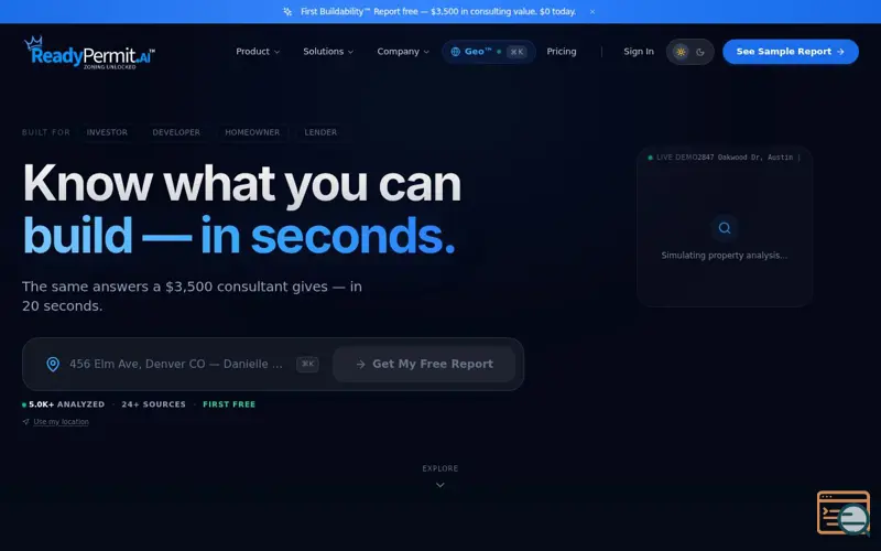 Screenshot of ReadyPermit — AI Property Intelligence