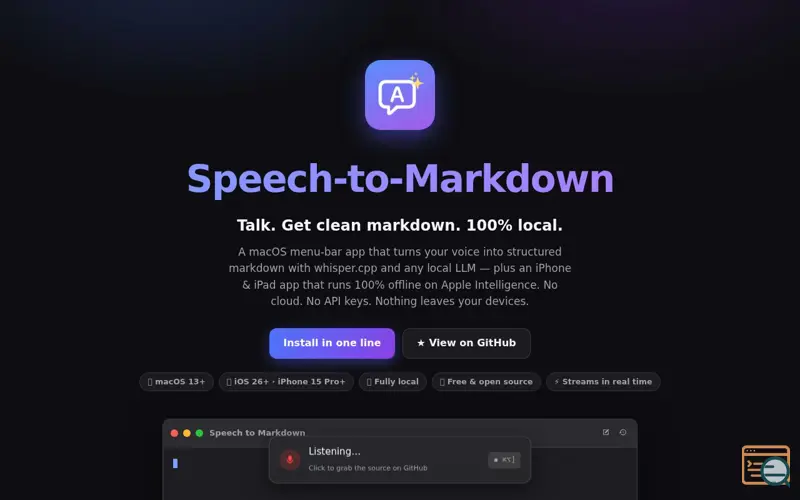 Screenshot of Speech To Markdown
