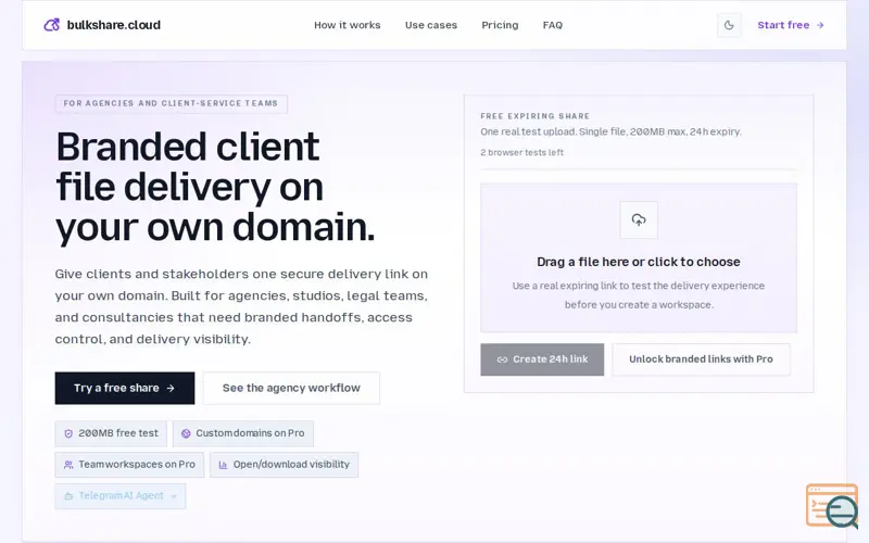 Screenshot of bulkshare.cloud
