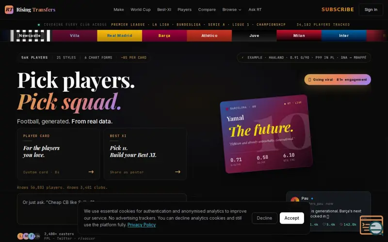 Screenshot of Rising Transfers