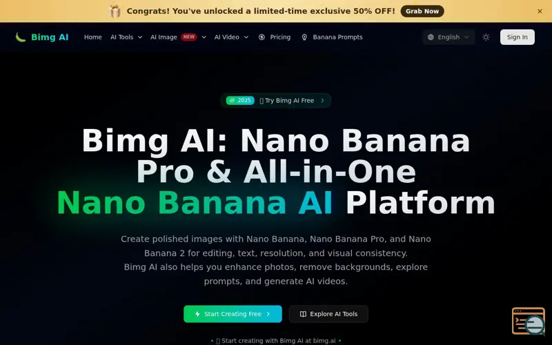 Screenshot of Bimg AI: Nano Banana AI Platform