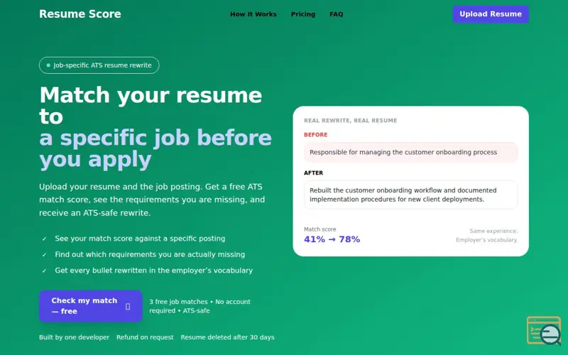 Screenshot of Resume Score