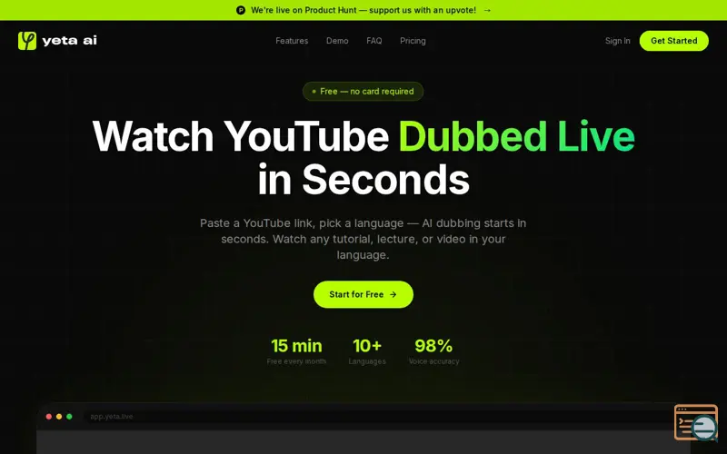 Screenshot of Yeta AI / YouTube Translator