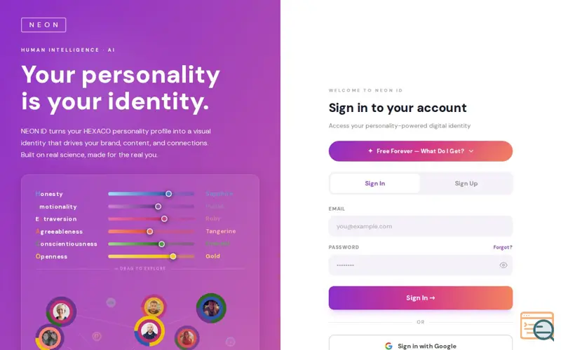 Screenshot of NEON ID