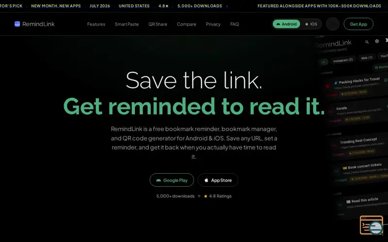 Screenshot of RemindLink — Bookmark Reminder, Manager & QR Generator