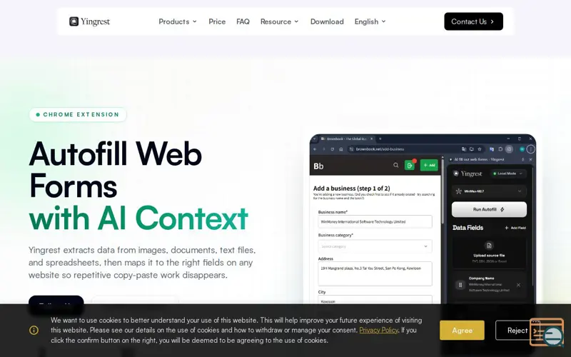 Screenshot of AI Autofill Web Forms - Yingrest