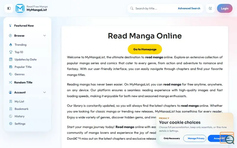Screenshot of MyMangaList