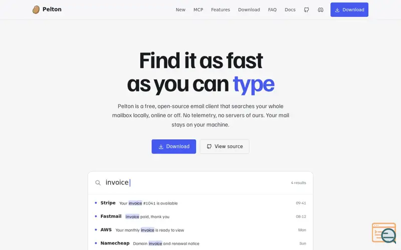 Screenshot of Pelton — a private, open-source email client