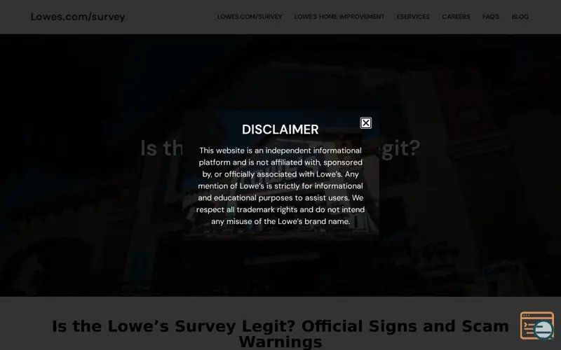 Screenshot of Lowes.com/survey, a launch using Neve
