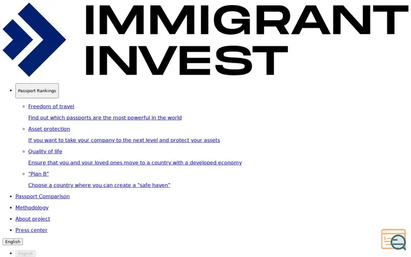 Screenshot of Passport Index Immigrant Invest, a launch using Probely
