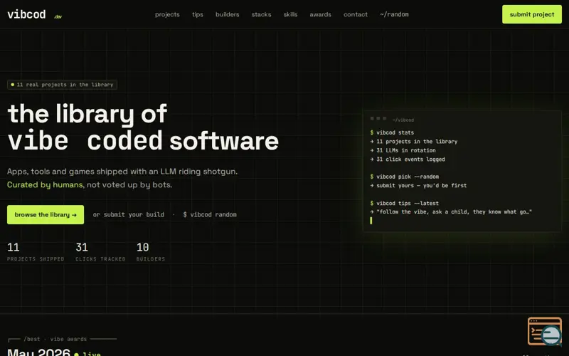 Screenshot of vibcod.dev