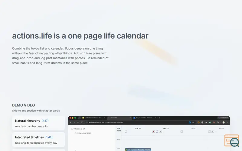 Screenshot of One Page Life Calendar