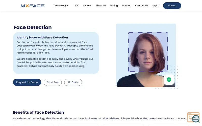 Screenshot of Face Detection API, a launch using Usetiful