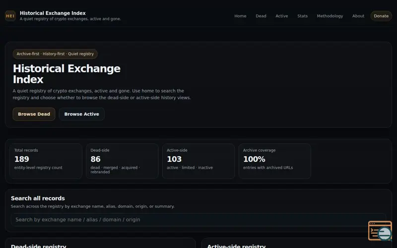 Screenshot of Historical Exchange Index