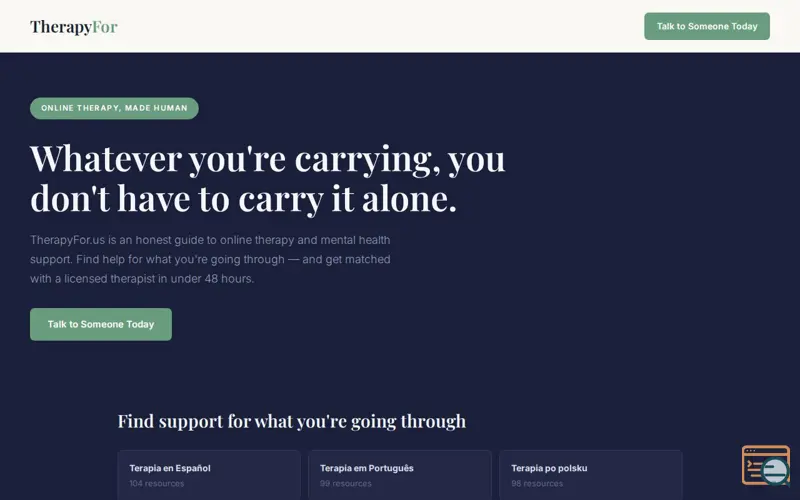 Screenshot of TherapyFor.us -Online Therapy Made Human