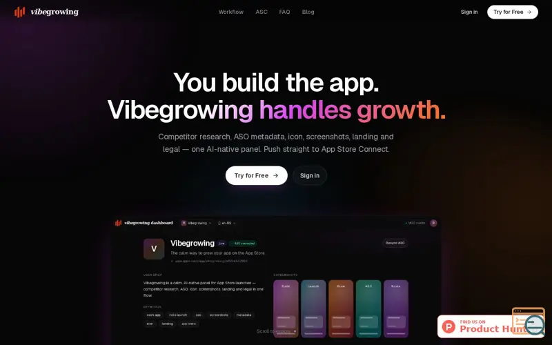 Screenshot of Vibegrowing AI